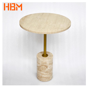 北欧石灰石轻奢现代简约磨光咖啡色大理石小圆桌别墅餐桌 - Product Image 2