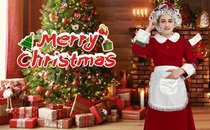 5 шт., комплект костюмов Mrs Claus для взрослых, костюм Санты для Рождества, косплей, вечеринки, платья, аксессуары из полиэстера