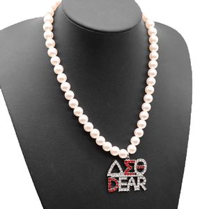 Promotionele Griekse Delta Sigma Theta Inspiratie Hanger Maken Rode En Witte Toon Dst Lieve Parel Choker Dame Ketting - Product Image 2