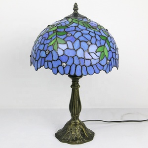 LongHuiJing Classical 12" Blue Wisteria Style Simple LED Eco-Friendly Flexible AC/E26 Stained Glass Dome Table Lamp - Product Image 3