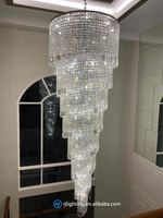 Argent pendaison d'escalier en spirale éclairage hall escalier d'entrée long lustre lampe en cristal