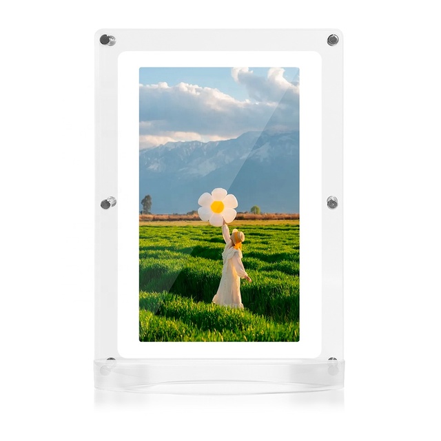 7 Inch IPS Acrylic Digital Photo Frame with Video Playback Clock White 1024x600 Resolution 4GB Memory Type-C Interface