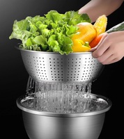 Bol de cuisine multifonction 3 en 1 en acier inoxydable avec passoire et râpes, bols à salade en acier inoxydable de différentes tailles