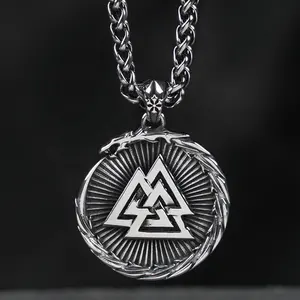 Viking Valknut Wolf Pendant 316L Stainless Steel Hiphop Men's Necklace Vintage Punk Design Animal Jewelry Gift