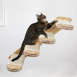<b>Wall</b> Mounted <b>Cat</b> Climbing Frame 4 Levels Wooden Sisal Platform Durable Multi Level Stairs For Indoor <b>Cats</b> - Product Image 1