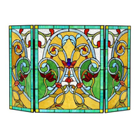 Paravent décoratif de cheminée en vitrail massif de style victorien, 3 panneaux, design traditionnel, fait main, pliable, 5 mm, décoration