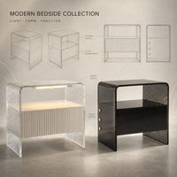 Table de chevet de luxe en acrylique durable avec tiroir cannelé, table de nuit moderne transparente pour appartement et mobilier de chambre d'hôtel
