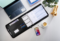 Porte-chéquier en cuir PU et polyester avec pochette zippée, grande poche pour tablette, organiseur de documents/cartes, classeur de chèques, option logo personnalisé