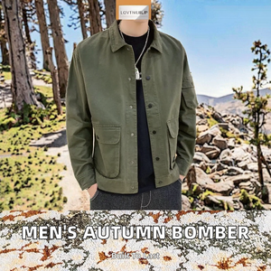 Chaqueta Bomber de Primavera para Hombre, Color Sólido, Cierre de Botón, Estilo Casual, Ecológica, Estilo Harajuku, Cuello Camisero - Product Image 2