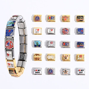 Italian Modular Charm Bracelet Stainless Steel DIY Jewelry Set Unisex Gift Cartoon Design Patchwork Square Pattern - Product Image 1