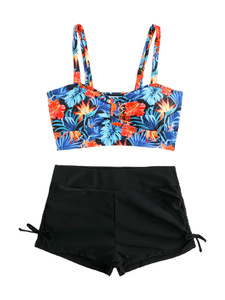 Bikini con estampado de flores para niñas, traje de baño de dos piezas, pantalones cortos para niños, traje de baño para niños de 13 a 16 años, traje de baño para <span class=keywords><strong>adolescentes</strong></span>, ropa de playa y piscina - Product Image 6