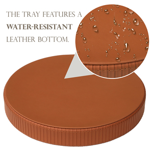 Brown Stripe Round Leather <strong>Tray</strong> Desktop Storage Organizer <strong>Decorative</strong> <strong>Tray</strong> for Nightstand or <strong>Dresser</strong> - Product Image 4