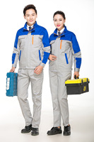 Ensemble deux pièces OEM pour homme, en tissu polyester gris, qualité professionnelle, pour tenue de travail, avec salopette de travail orange et bleue