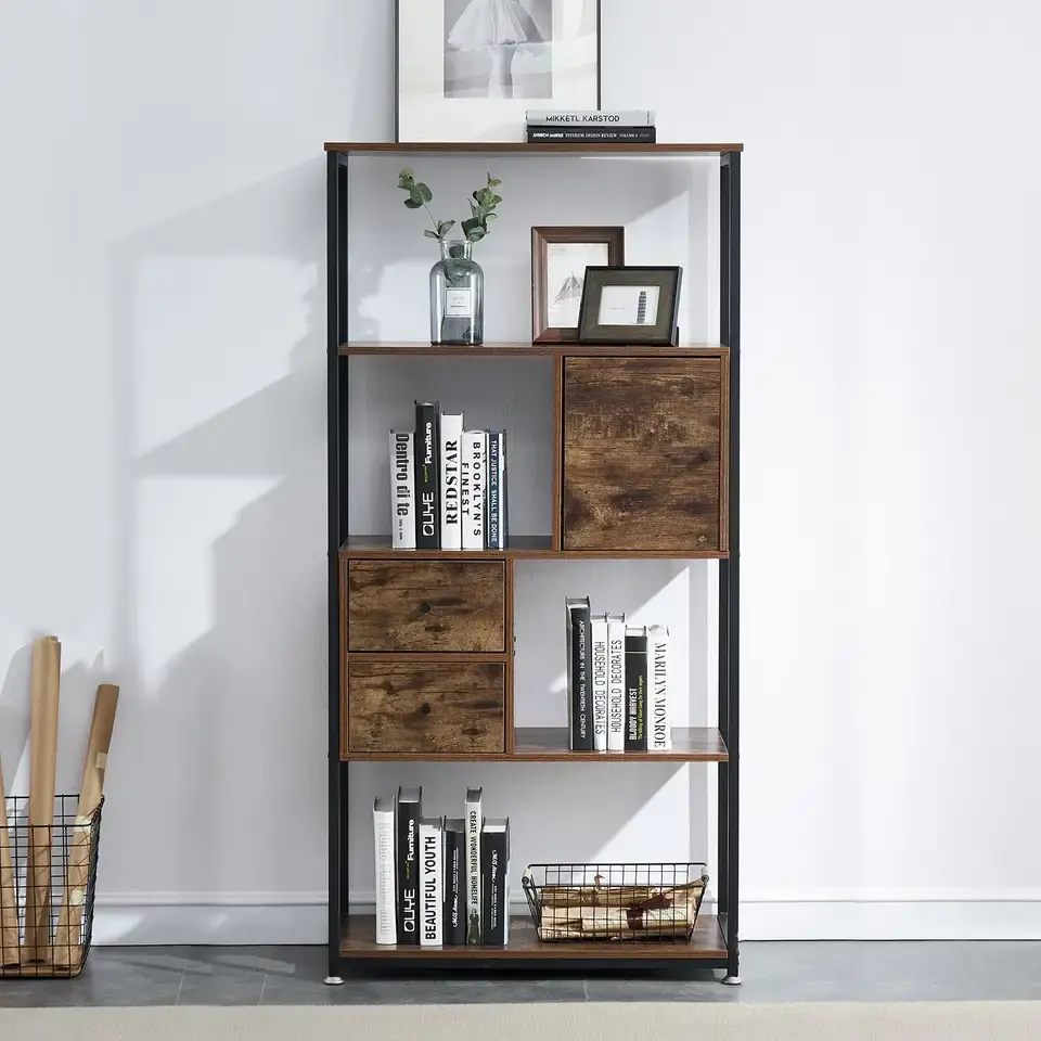 Современный дизайн пятислойные книжные шкафы для домашнего декора, офисный декор, модульная библиотека, деревянная и металлическая книжная полка
