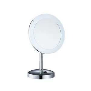 Аксессуары для туалетной комнаты, латунное хромированное настенное круглое светодиодное зеркало для макияжа