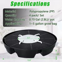 Ensemble de 4 plateaux de base auto-arrosants pour sacs de culture en tissu, support de réservoir de pot de plante en plastique robuste pour le jardinage