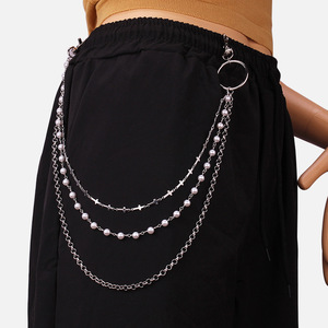 <b>Cross</b> <b>Chain</b> Triple Layer Pearl Waist <b>Chain</b> Hip Hop Style For Women Pants Accessory - Product Image 1