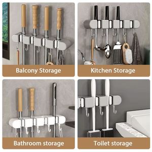 <b>Wall</b> Mounted Self-Adhesive Broom <b>Mop</b> Holder Multifunction Kitchen Organizer Rack with No Drilling Kitchens Storage Solution - Product Image 4