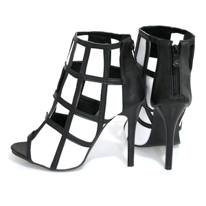 Botines de tacón alto con punta abierta y diseño hueco a cuadros, modernos, para primavera/verano, talla grande 43, con cremallera trasera. - Product Image 4