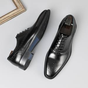 Luxe nouveaux hommes en cuir véritable chaussures imperméables à la main personnalisé à lacets bout rond formel affaires automne de haute qualité - Product Image 2
