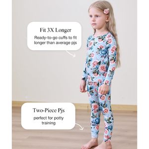 EASWEET Pyjama 2 pièces pour petites filles, haut à manches longues et pantalon en viscose de bambou, coupe ajustée, imprimé floral doux, 2-6 ans - Product Image 3