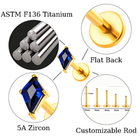 Hengsen Jewelry ASTM F136 Titanium Zircon Cartilage Piercing Tragus Helix Daith Lobe Flat Back Earrings Internal Thread Labret