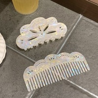 UME Ensemble Pince à Cheveux et Peigne Personnalisés avec Logo, en Acétate Marbré et Strass Creux