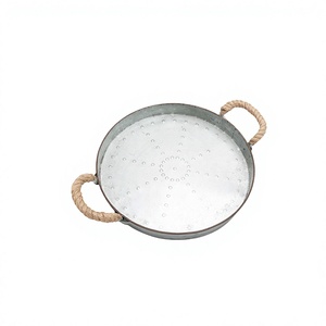 Plateau de service pour thé et café de qualité supérieure, plateau galvanisé pour chocolats avec poignées en corde, au prix le plus bas - Product Image 1