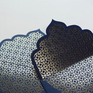 Invitaciones de lámina de oro con sello caliente azul marino oscuro <span class=keywords><strong>arabesco</strong></span> personalizado de lujo con sobre RSVP para boda de cumpleaños dulce 16 - Product Image 5