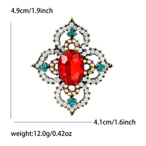 Broche de Mariage et Fiançailles Classique Baroque Turquoise, Épingles de Robe de Luxe en Alliage Plaqué Or, Zircon Géométrique Vintage, Perle pour Soirée - Product Image 5
