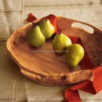Dia 15 po/38cm Fourniture directe d'usine bol en bois racine en bois sculpté personnalisé Plateau de service en bois de racine de fruits avec poignées