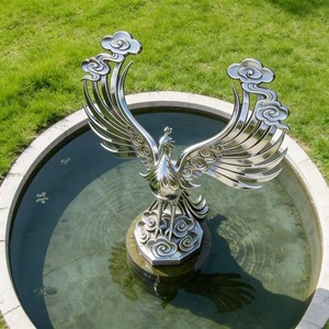 Statue de Phénix Chinois Traditionnel en Acier Inoxydable - Sculpture Personnalisée Bozhiyi d'Art Culturel Extérieur Contemporain - Product Image 2