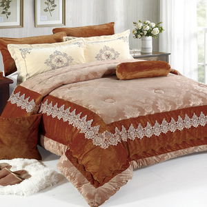 Bán Buôn Sang Trọng Pha Lê Nhung Bộ Đồ Giường Đặt Mô Hình Hình Học Ren Chắp Vá Màu Xanh Trải Giường Thêu Bộ Đồ Giường Chăn - Product Image 5