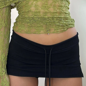 Minifaldas con cordones lisos, Sexy, Retro americano, básico, Vintage, informal, pantalones cortos, básico, informal, línea A, ropa de punto - Product Image 2