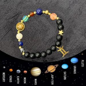 Bracelets personnalisés en pierres naturelles du zodiaque pour couples, bijoux faits à la main avec perles des 12 constellations, cadeau - Product Image 1