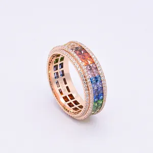 Xingyue Best Selling Rainbow Cubic Zirconia Anniversary Ring Rose Gold Multi Colors Crystal CZ Wedding Bands Rings For Women