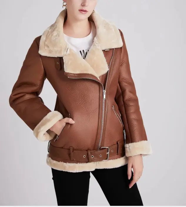 2021 Winter Coats Women Thick Faux Leather Fur Sheepskin Coat Female Fur Leather Jacket Aviator Jacket Casaco Feminino