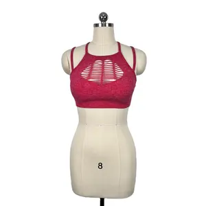 Wholesale comfy fashionable sexy caged front bralette women seamless strappy back sports bra with removable push up pads