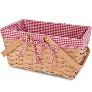 Cesta de pícnic Vintage de mimbre con delineador y mango, cesta grande para Picnic de campo de sauce, cesta de Pascua para almacenamiento de alimentos