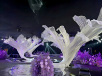 D359 Installation artistique géante en organza pour décor de toile de fond de scène d'entrée de mariage, banquets de fiançailles et vitrines de centre commercial