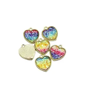 Colorful Enamel Heart with 2mm Hole Alloy Pendants Earring Jewelry Ornament Love Heart for Necklace Making