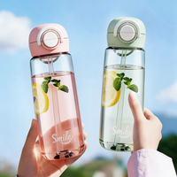 Bouteille d'eau de sport en plastique avec couvercle rebondissant, pour la gym et la motivation