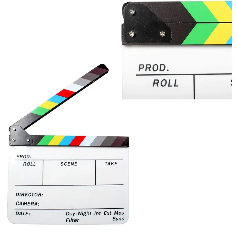 Lavagna in acrilico colorato photograzy Prop acrilico Clapboard cancellabile a secco regista Film Cut / Action Clapper board ardesia