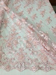 Tissu en <span class=keywords><strong>dentelle</strong></span> perlée rose avec paillettes, broderie de haute qualité, pour robe de mariée, nouvelle collection de luxe - Product Image 4