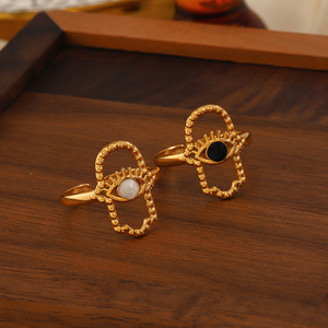 Anillo de Acero Inoxidable con Forma de Ojo, Estilo Europeo y Americano, Retro Francés, Bañado en Oro de 18K, Ajustable - Product Image 3