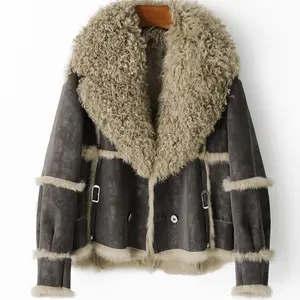 Winter Short Jacket With Natural Rabbit Fur Turn-down Collar Thick Leather And Fur One Piece Real Fur Coat