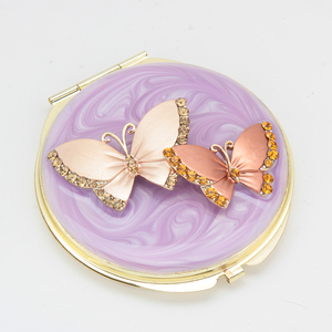 Luxury Gold Metal Butterfly Compact <b>Mirror</b> Purple Enamel 3X <b>Magnifying</b> Folding Custom Logo HD Glass Double Sided <b>Makeup</b> <b>Mirror</b> - Product Image 1