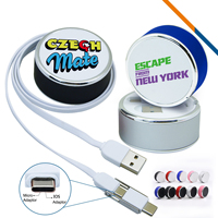 Cadeau Publicité Mini Boîte Ronde Personnalisée Micro Type C Ip USB 3 en 1 Câble de Données Rétractable Chargeur Multiple Cordon de Chargeur de Téléphone