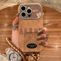 Coque de protection pour iPhone 17, 15/14, 13/12 avec cordon, motif ours en fausse fourrure couleur café, collection automne-hiver