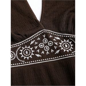 Vestido Halter Estilo Western para Mujer, Floral, Bohemio, sin Mangas, con Espalda Descubierta, Cintura Natural, Corte Ajustado y Evase, Mini, de Punto, Poliéster - Product Image 4